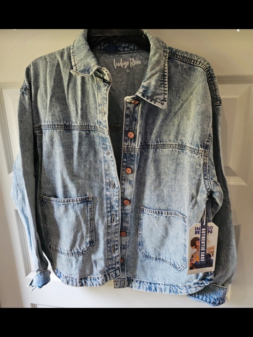 Indigo Rein Faded Denim Jacket in Light Blue Wash